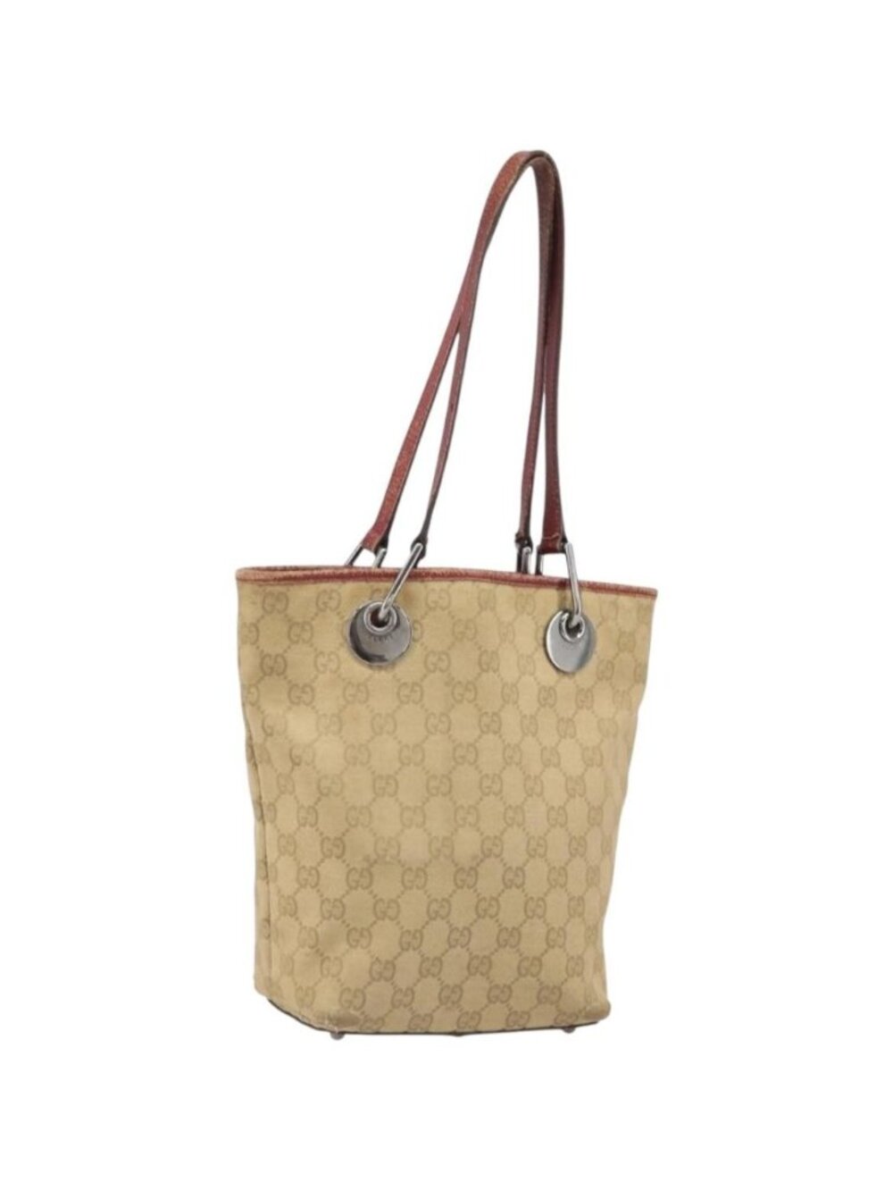 GUCCI GG Canvas Tote Bag Beige Silver 120840